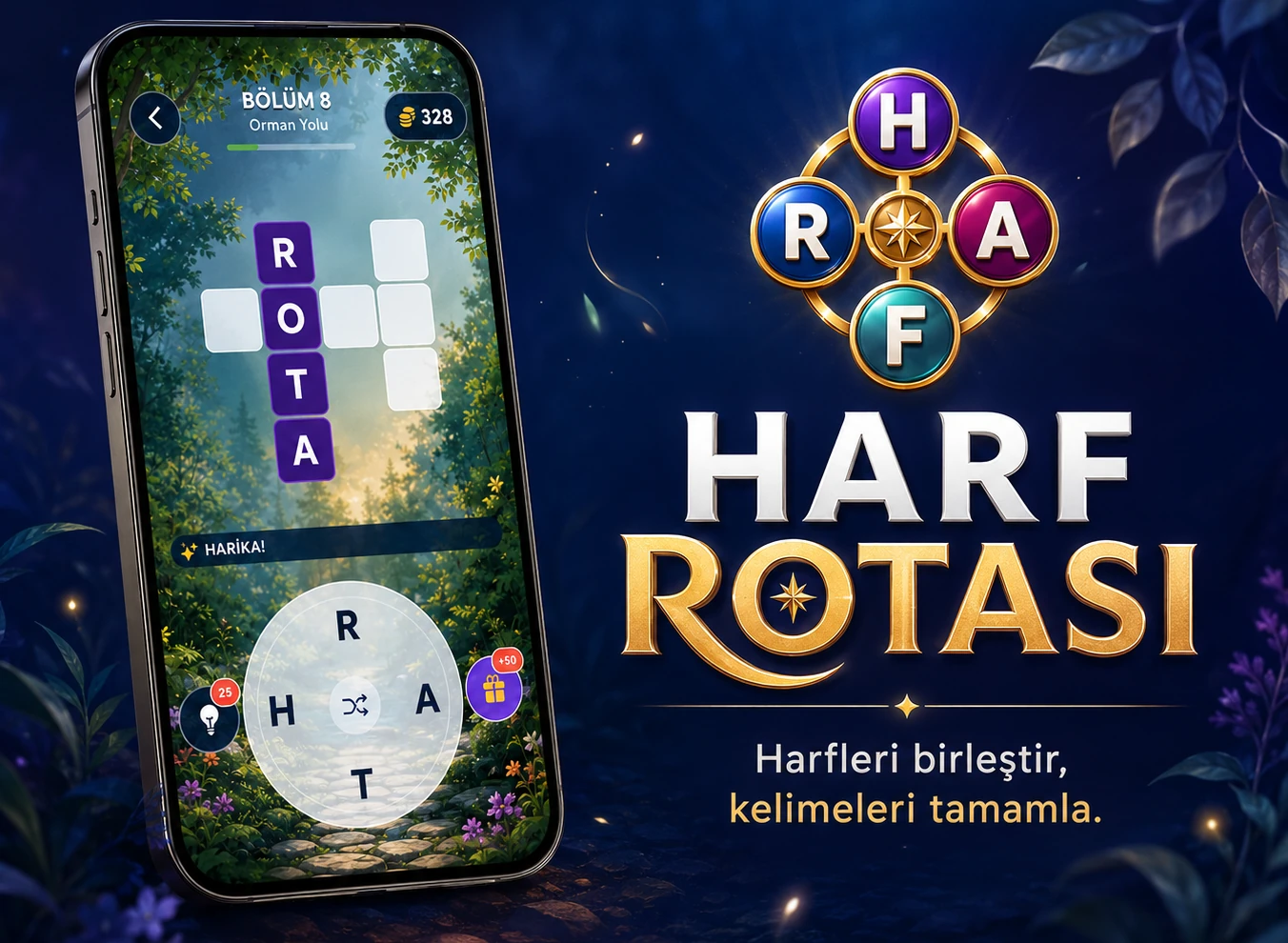 Harf Rotası mobil kelime oyunu tanıtım görseli